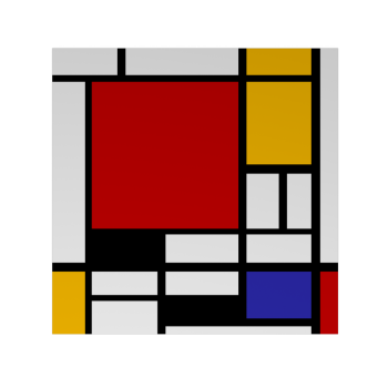 Komposition mit großer roter Fläche, Gelb, Schwarz, Grau und Blau (1921)