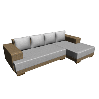 L-Form Couch mit Rattan Corpus